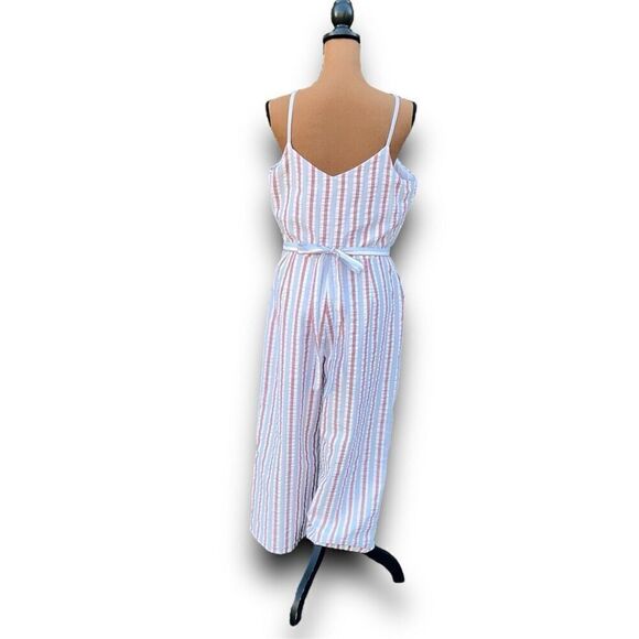 BP. Wide Leg Cropped Palazzo Pant Jumpsuit Striped Side Zip Tie Waist Women’s L - Picture 6 of 13